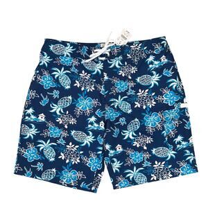 NWT J. Crew Men's Navy, Turquoise Tropical Swim Board Short - SIZE 32